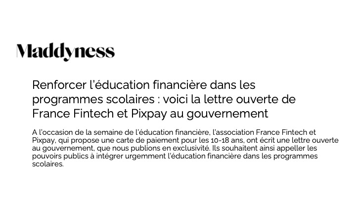 Strengthening financial education in school programs: here is the open letter from France Fintech and Pixpay to the government